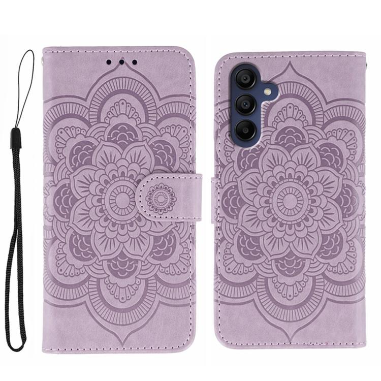 

For Samsung Galaxy S25 / S24 5G Sun Mandala Embossing Pattern Phone Leather Case(Purple)