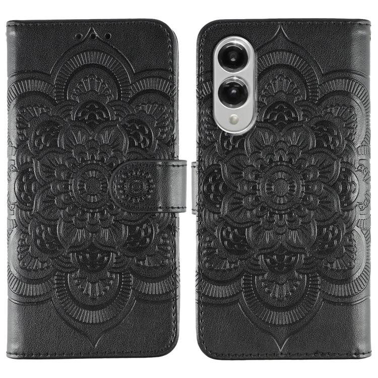 

For Samsung Galaxy S25 Edge 5G Sun Mandala Embossing Pattern Phone Leather Case(Black)