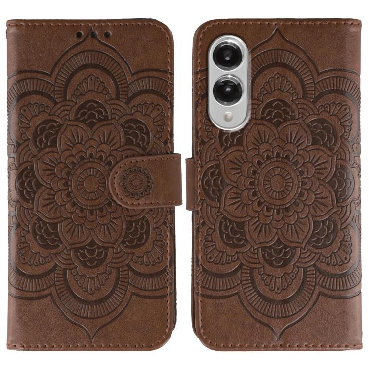 

For Samsung Galaxy S25 Edge 5G Sun Mandala Embossing Pattern Phone Leather Case(Brown)