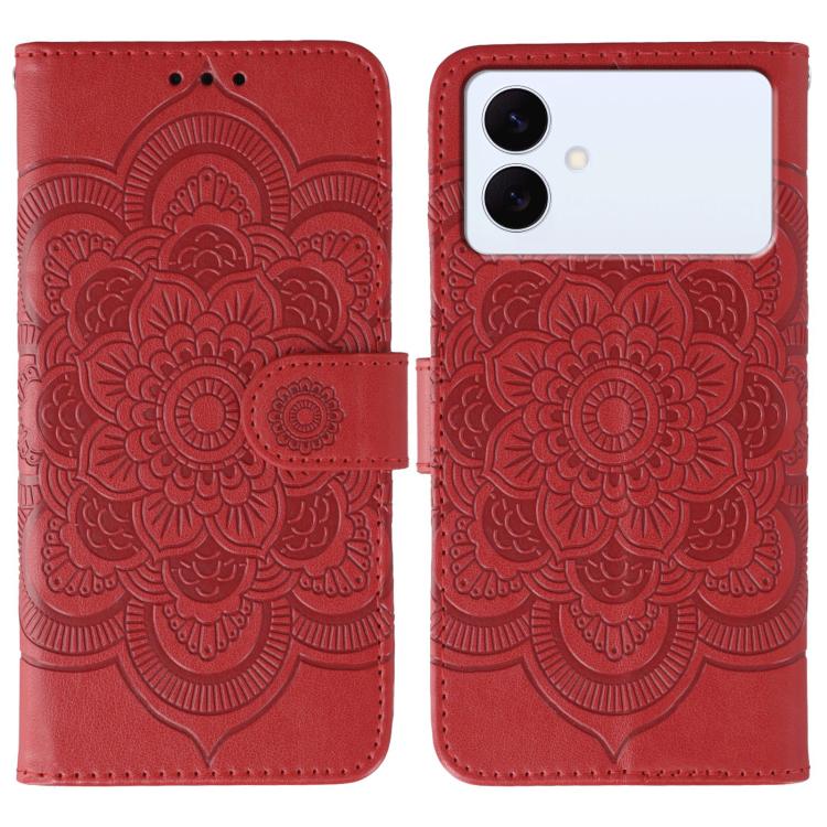 

For Samsung Galaxy S26 Edge 5G Sun Mandala Embossing Pattern Phone Leather Case(Red)