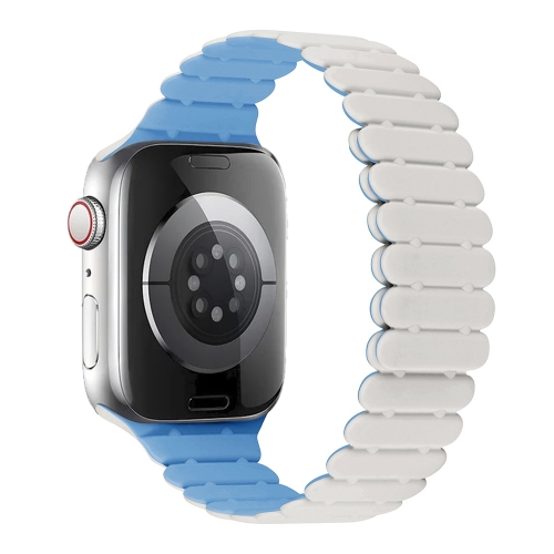 For Apple Watch Series 10 46mm Bamboo Magnetic Silicone Watch Band White Fog Blue