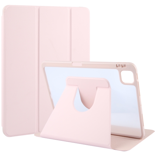 

For iPad Air 13 2024 GEBEI Acrylic TPU 3-folding Rotating Smart Tablet Leather Case withh Pen Slot(Pink)