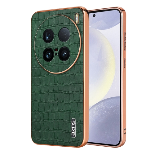 

For vivo X100 Ultra AZNS Electroplated Frame Crocodile Texture Full Coverage Phone Case(Green)