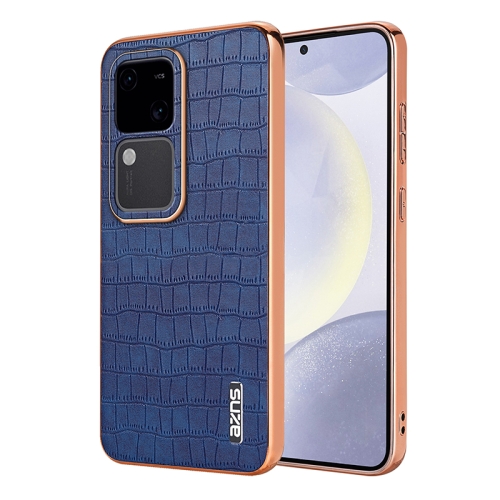 

For vivo S18 / S18 Pro AZNS Electroplated Frame Crocodile Texture Full Coverage Phone Case(Blue)