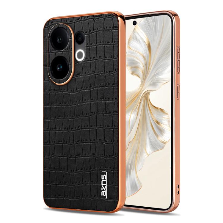 

For vivo S30 AZNS Electroplated Frame Crocodile Texture Full Coverage Phone Case(Black)