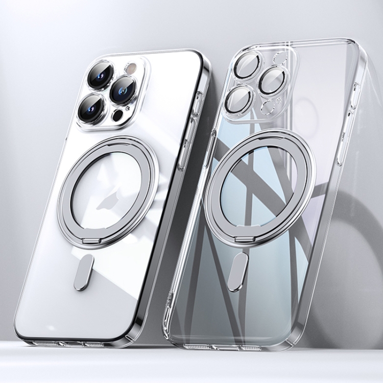 

For iPhone 14 Pro Plating PC 360 Ring Holder Magsafe Phone Case(Transparent)