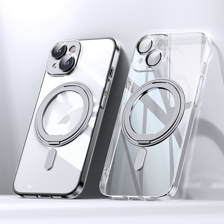 

For iPhone 13 Plating PC 360 Ring Holder Magsafe Phone Case(Transparent)