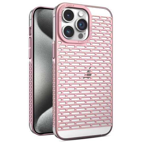 

For iPhone 15 Pro Max Hollow Matte Electroplated PC Heat Dissipation Phone Case(Pink)