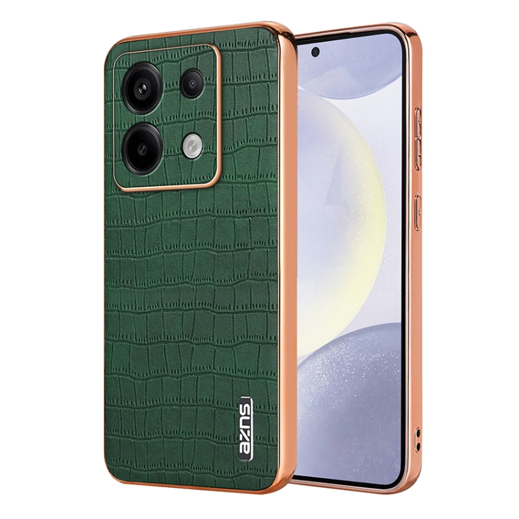 

For Redmi Note 13 Pro 5G AZNS Electroplated Frame Crocodile Texture Full Coverage Phone Case(Green)