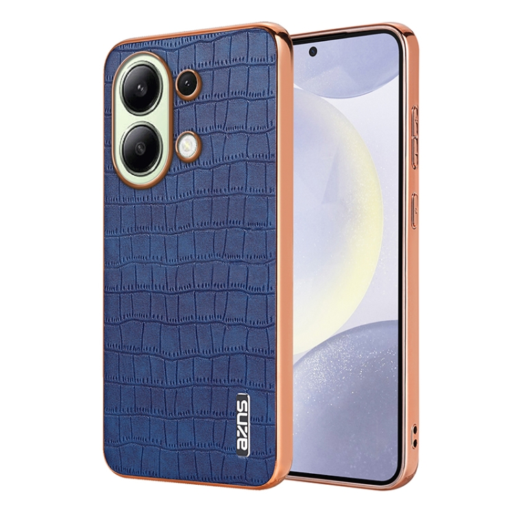 

For Redmi Note 13 4G AZNS Electroplated Frame Crocodile Texture Full Coverage Phone Case(Blue)