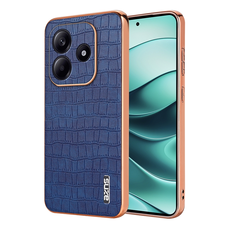 

For Redmi Note 14 5G AZNS Electroplated Frame Crocodile Texture Full Coverage Phone Case(Blue)
