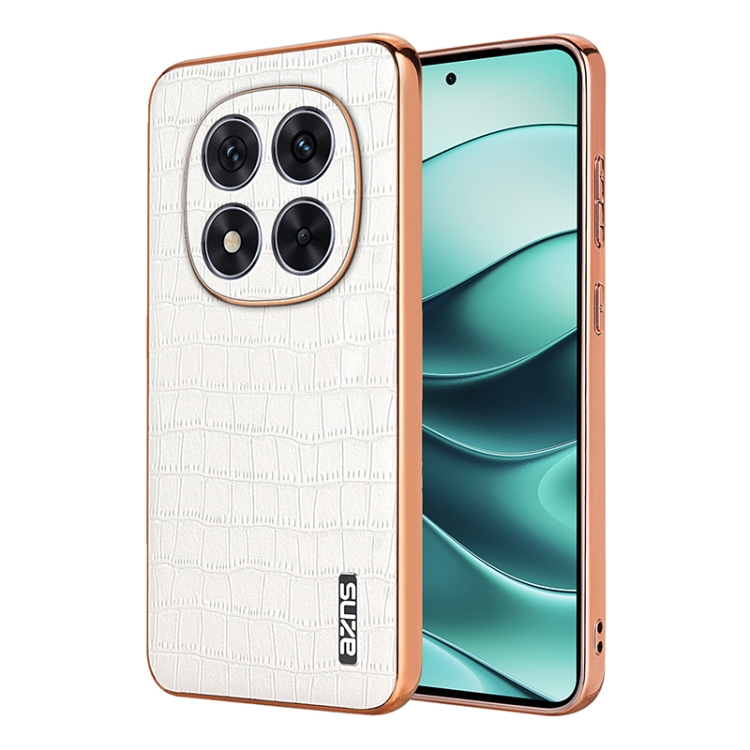 

For Redmi Note 14 Pro 5G AZNS Electroplated Frame Crocodile Texture Full Coverage Phone Case(White)