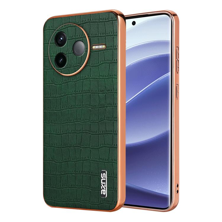 

For Redmi K80 AZNS Electroplated Frame Crocodile Texture Full Coverage Phone Case(Green)