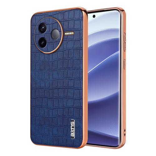 

For Redmi K80 AZNS Electroplated Frame Crocodile Texture Full Coverage Phone Case(Blue)