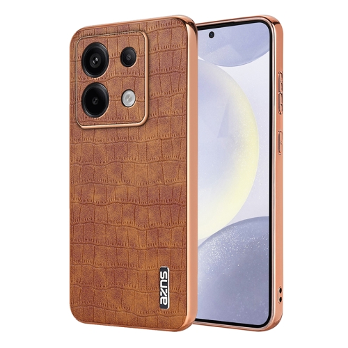 

For Xiaomi Poco X6 AZNS Electroplated Frame Crocodile Texture Full Coverage Phone Case(Brown)