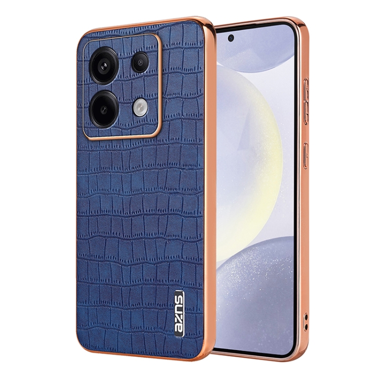 

For Xiaomi Poco X6 AZNS Electroplated Frame Crocodile Texture Full Coverage Phone Case(Blue)