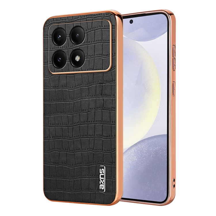 

For Xiaomi Poco X6 Pro AZNS Electroplated Frame Crocodile Texture Full Coverage Phone Case(Black)