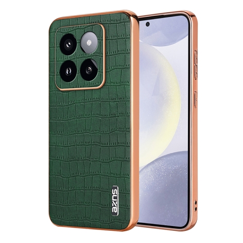 

For Xiaomi 14 Pro AZNS Electroplated Frame Crocodile Texture Full Coverage Phone Case(Green)