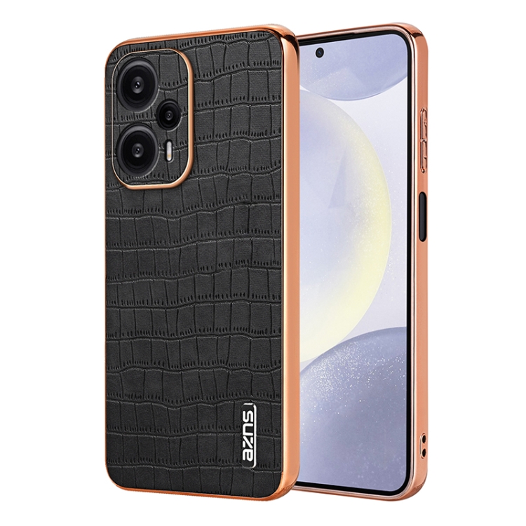 

For Xiaomi Poco F5 AZNS Electroplated Frame Crocodile Texture Full Coverage Phone Case(Black)