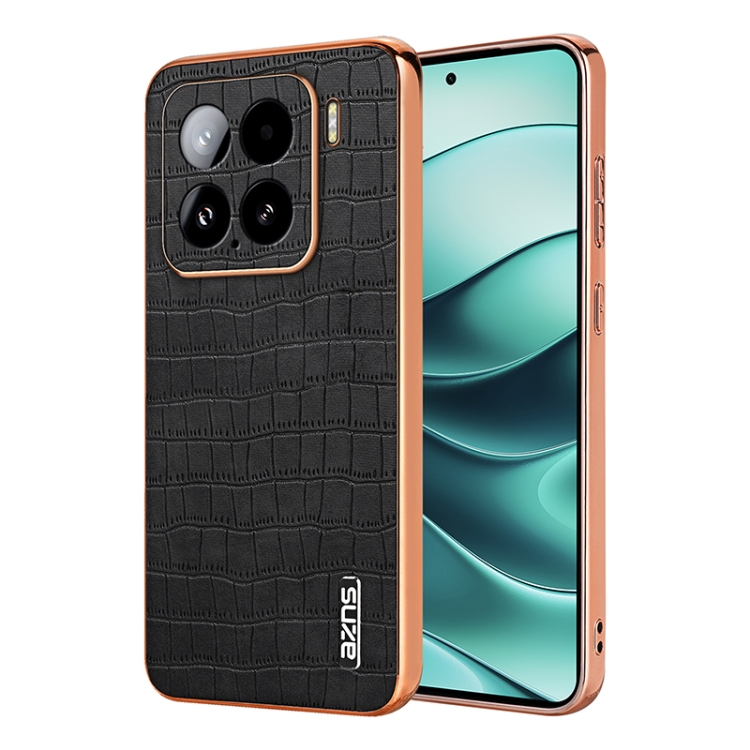

For Xiaomi 15 AZNS Electroplated Frame Crocodile Texture Full Coverage Phone Case(Black)