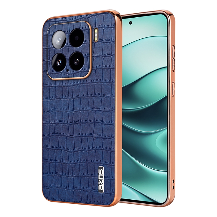 

For Xiaomi 15 AZNS Electroplated Frame Crocodile Texture Full Coverage Phone Case(Blue)
