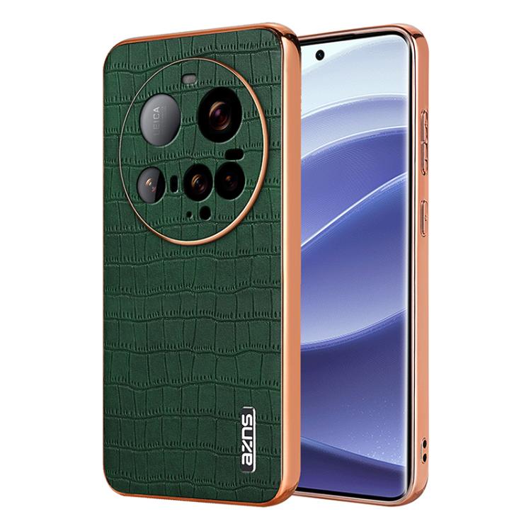 

For Xiaomi 15 Ultra AZNS Electroplated Frame Crocodile Texture Full Coverage Phone Case(Green)