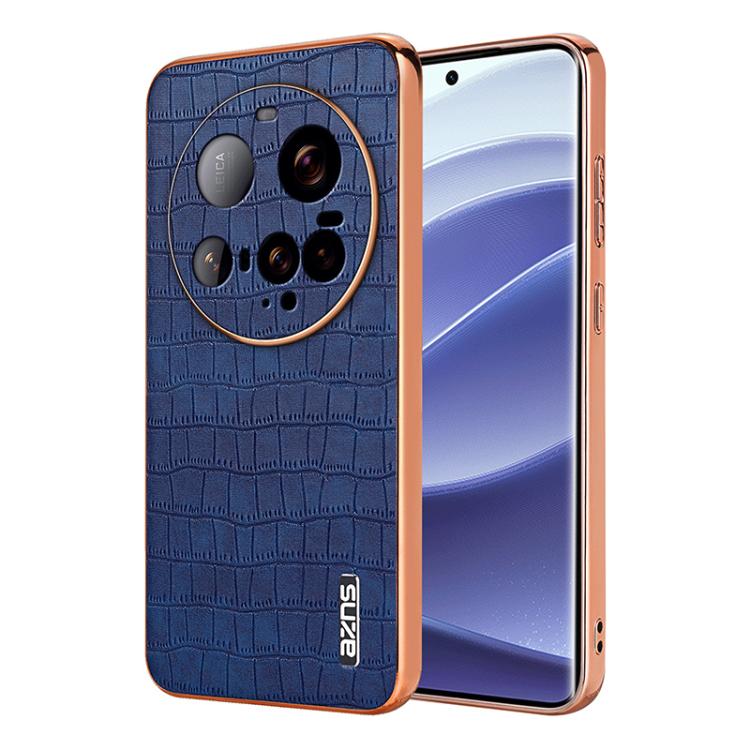 

For Xiaomi 15 Ultra AZNS Electroplated Frame Crocodile Texture Full Coverage Phone Case(Blue)
