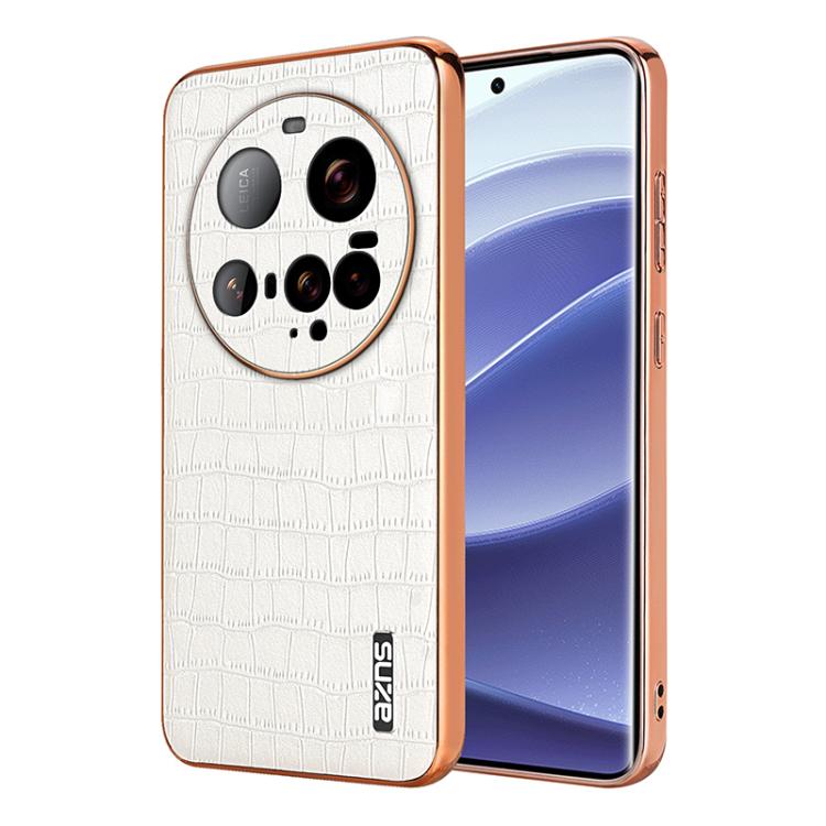 

For Xiaomi 15 Ultra AZNS Electroplated Frame Crocodile Texture Full Coverage Phone Case(White)