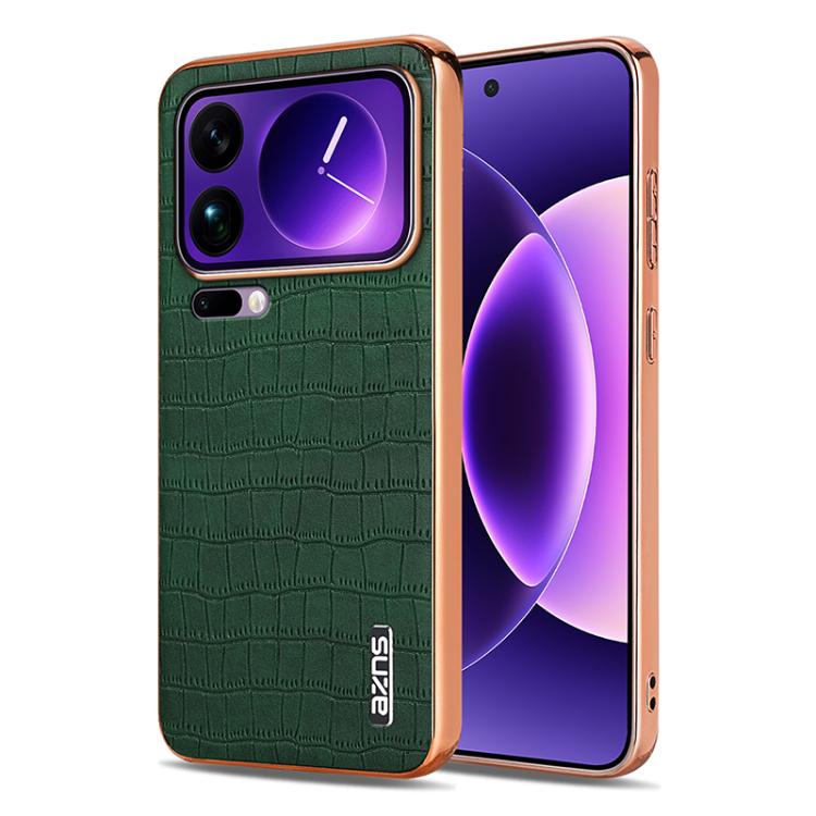 

For Xiaomi 17 Pro AZNS Electroplated Frame Crocodile Texture Full Coverage Phone Case(Green)