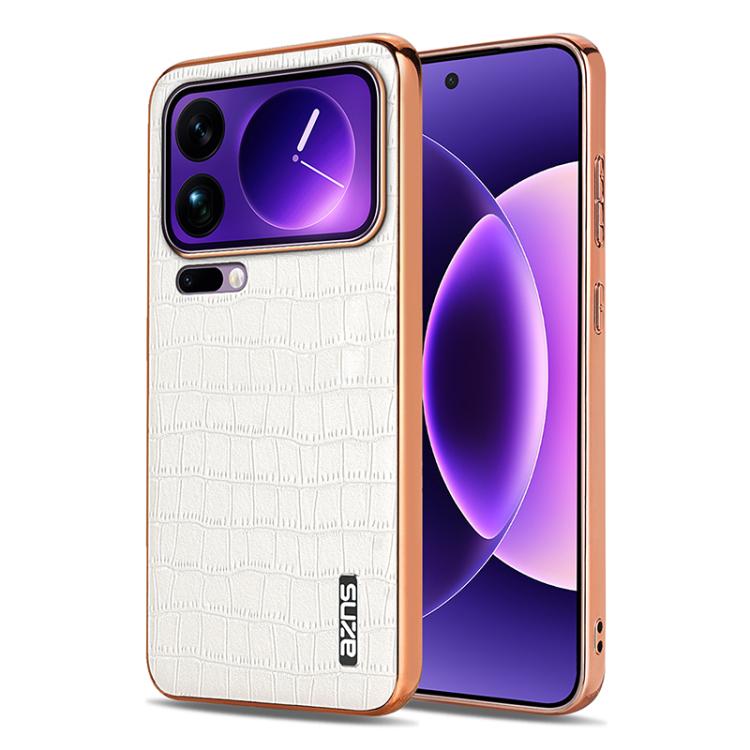 

For Xiaomi 17 Pro AZNS Electroplated Frame Crocodile Texture Full Coverage Phone Case(White)