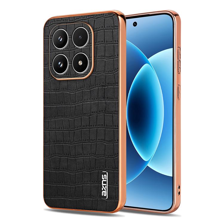 

For Xiaomi 17 AZNS Electroplated Frame Crocodile Texture Full Coverage Phone Case(Black)