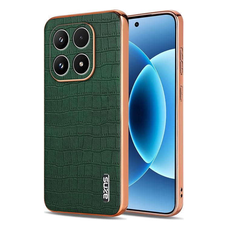 

For Xiaomi 17 AZNS Electroplated Frame Crocodile Texture Full Coverage Phone Case(Green)