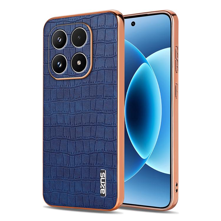 

For Xiaomi 17 AZNS Electroplated Frame Crocodile Texture Full Coverage Phone Case(Blue)
