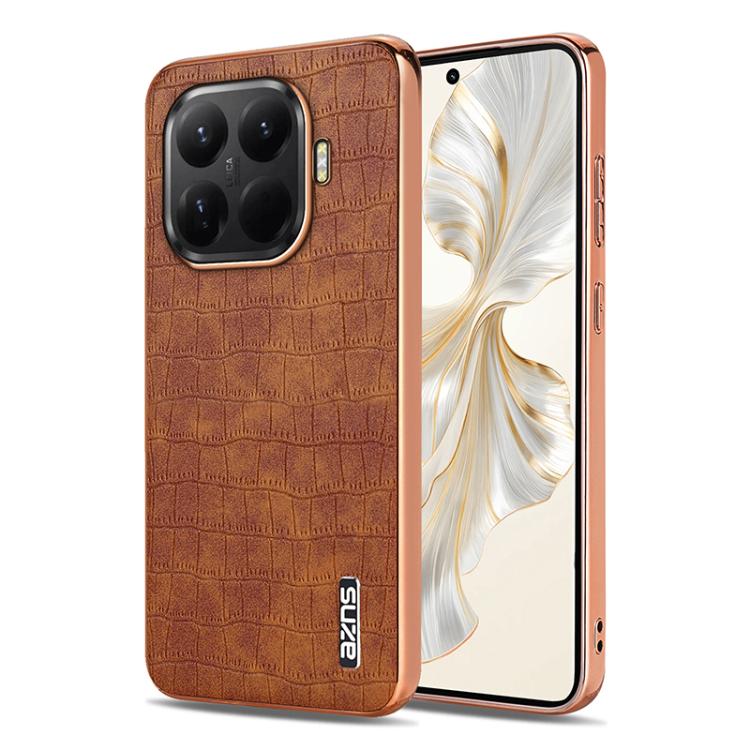 

For Xiaomi 15T Pro 5G AZNS Electroplated Frame Crocodile Texture Full Coverage Phone Case(Brown)