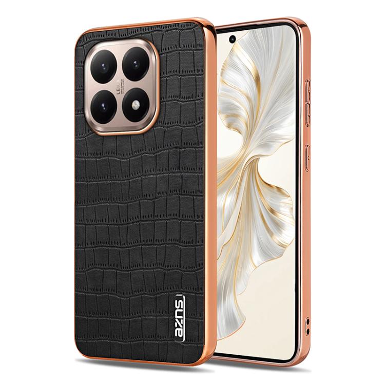 

For Xiaomi 15T 5G AZNS Electroplated Frame Crocodile Texture Full Coverage Phone Case(Black)