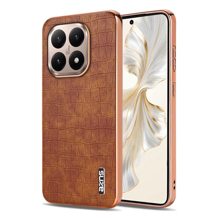 

For Xiaomi 15T 5G AZNS Electroplated Frame Crocodile Texture Full Coverage Phone Case(Brown)