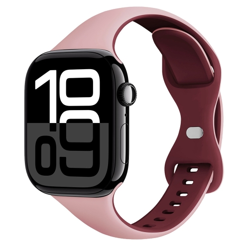 

For Apple Watch Series 10 46mm Two Color Slim Butterfly Buckle Silicone Watch Band(Pink Wine Red)