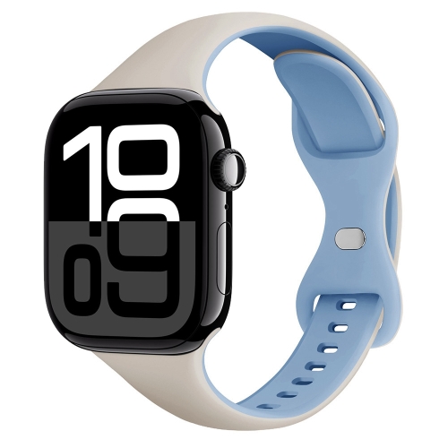 For Apple Watch Series 10 42mm Two Color Slim Butterfly Buckle Silicone Watch Band White Fog