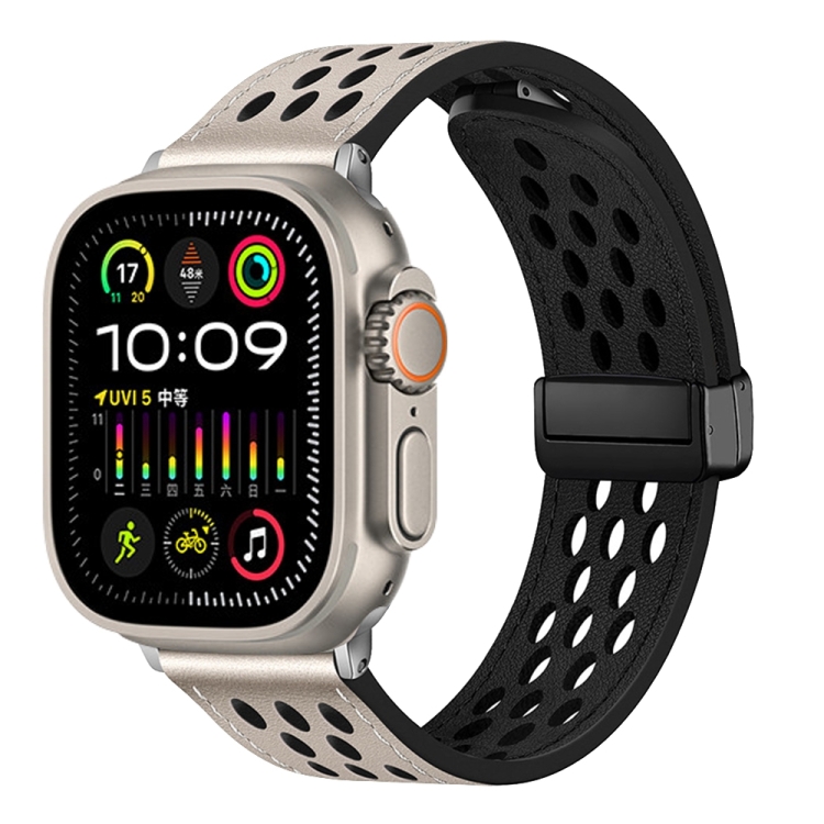 For Apple Watch Ultra 49mm Hole Style Folding Buckle PU Leather