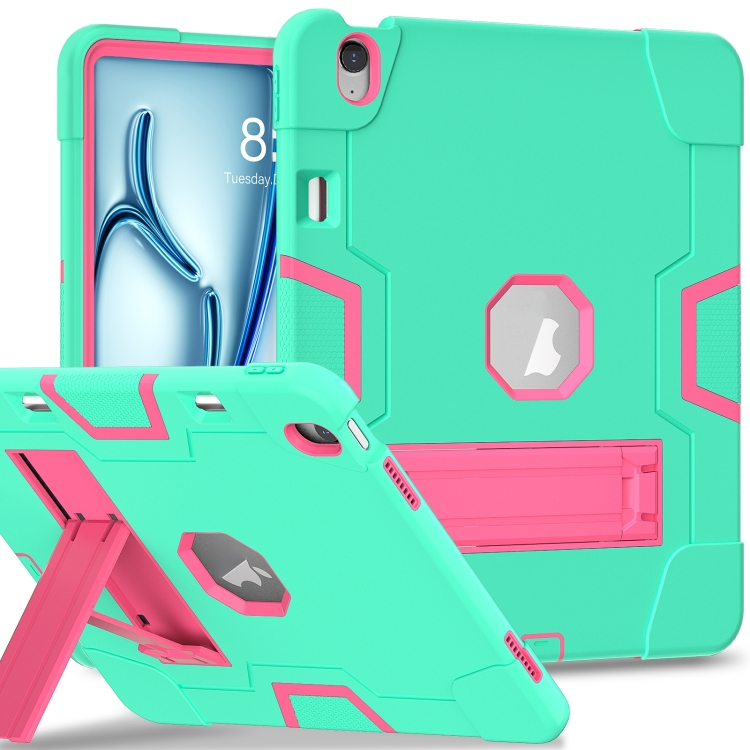

For iPad Air 13 2025 / 2024 Contrast Color Silicone Acrylic PC Tablet Case with Holder(Mint Green Rose Red)