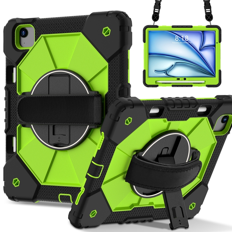 

For iPad Air 11 2025 / 2024 Contrast Color Robot Silicone Hybrid PC Tablet Case(Black Yellow Green)