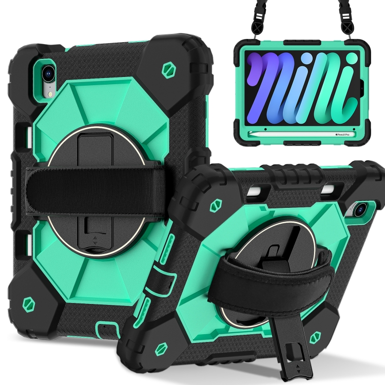 

For iPad mini 2024 / mini 6 Contrast Color Robot Silicone Hybrid PC Tablet Case(Black Mint Green)