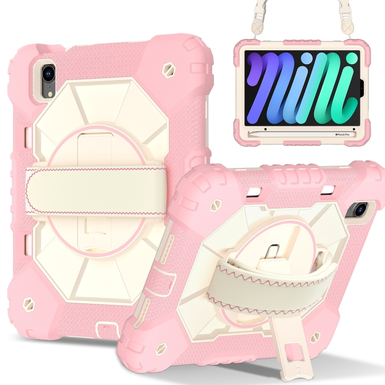 

For iPad mini 2024 / mini 6 Contrast Color Robot Silicone Hybrid PC Tablet Case(Rose Gold Beige)