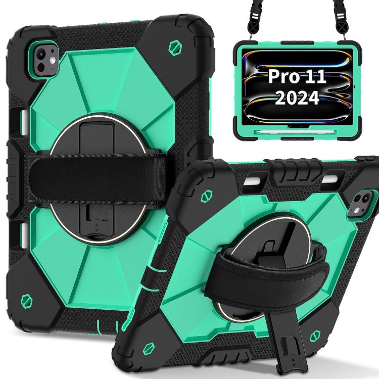 

For iPad Pro 11 2024 Contrast Color Robot Silicone Hybrid PC Tablet Case(Black Mint Green)
