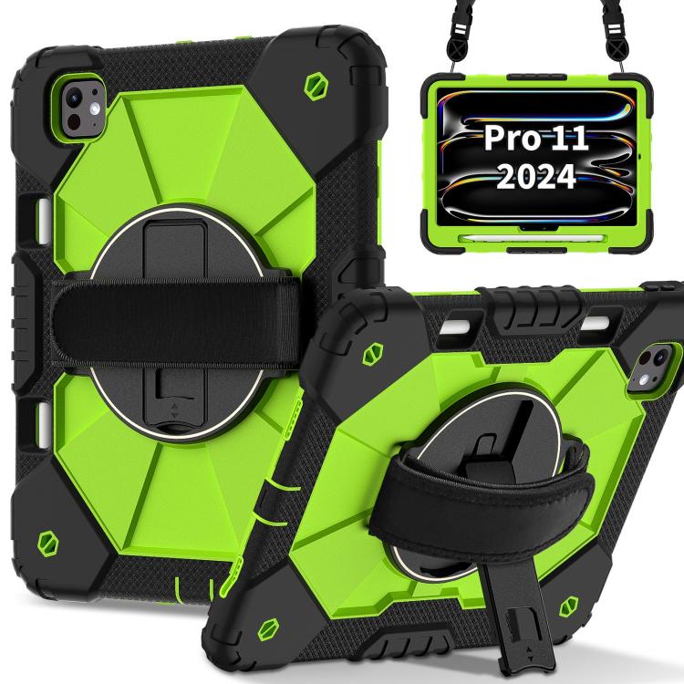 

For iPad Pro 11 2024 Contrast Color Robot Silicone Hybrid PC Tablet Case(Black Yellow Green)