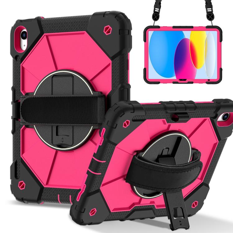 

For iPad 2025 / 2022 Contrast Color Robot Silicone Hybrid PC Tablet Case(Black Rose Red)