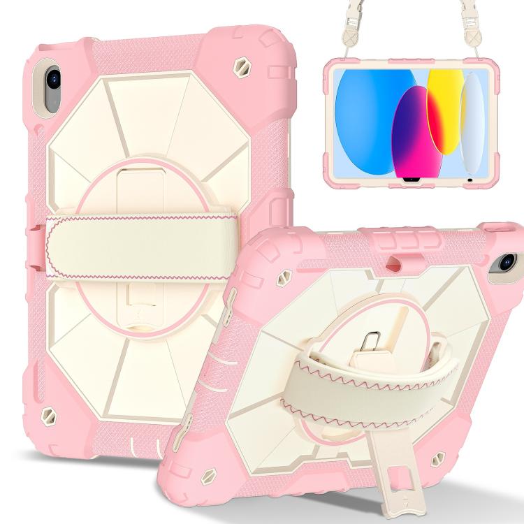 

For iPad 2025 / 2022 Contrast Color Robot Silicone Hybrid PC Tablet Case(Rose Gold Beige)