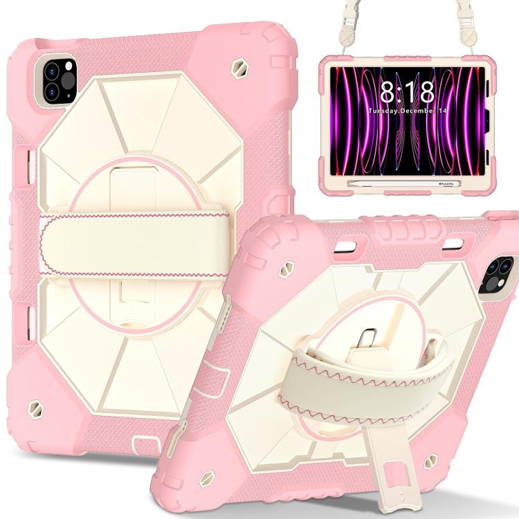 

For iPad Air 5 / 4 / Pro 11 Contrast Color Robot Silicone Hybrid PC Tablet Case(Rose Gold Beige)