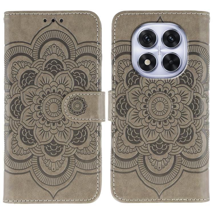 

For Redmi Note 14 Pro 4G / 5G / Note 14 Pro+ Sun Mandala Embossing Pattern Phone Leather Case(Grey)