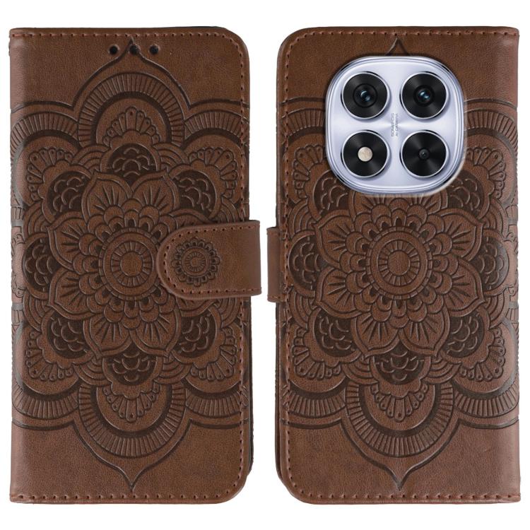 

For Redmi Note 14 Pro 4G / 5G / Note 14 Pro+ Sun Mandala Embossing Pattern Phone Leather Case(Brown)